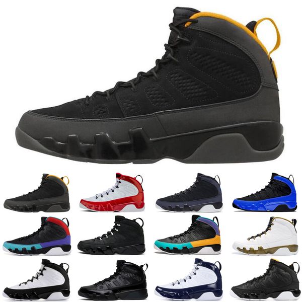 

jumpman 9 9s men basketball shoes racer blue gym red university gold statue anthracite mens trainers sports sneakers size 7-13