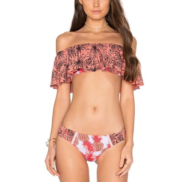 

triangle cape print split bikini swimsuit, White;black