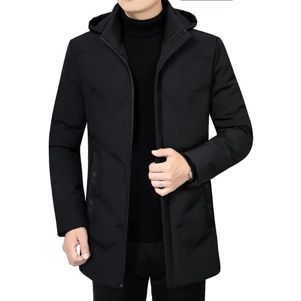 

casual men winter parka mid-length 2 colors 2020 new warm jacket outwear windproof coat hooded size l-4xl, Black