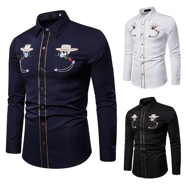 

nice men casual long sleeved shirts autumn fashion shirt male clothes slim fit embroidery pattern shirt male shirts men1, White;black