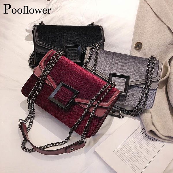 

shoulder bags pooflower vintage serpentine pattern chains small pu leather should bag women designer snake crossbody purse zh386