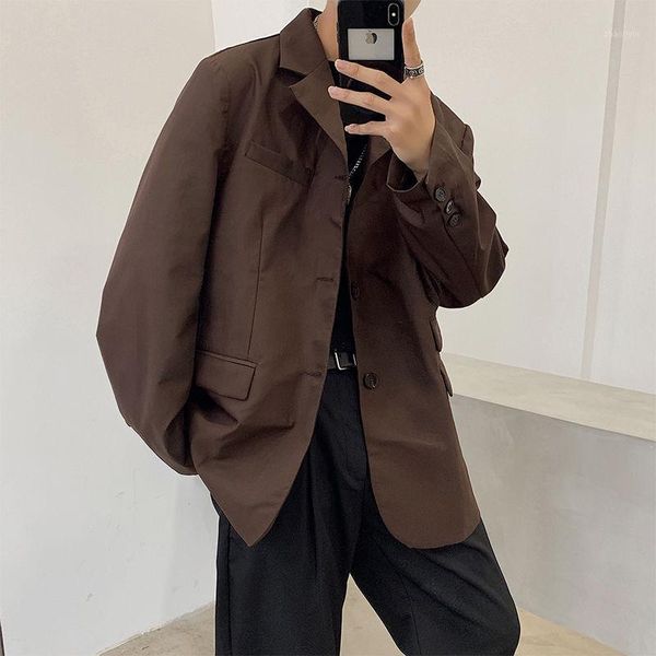

korean blazer jacket men's fashion brown dress jacket men streetwear wild loose business casual suit jackets mens m-xl1, White;black