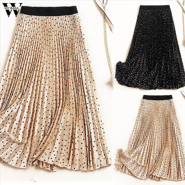 

skirts women summer fashion boho elastic waist pleated skirts vintage solid kawaii slim casual long skirt beach j66, Black