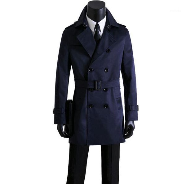

mens trench coats man fashion blue coat men double breasted clothes slim fit overcoat long sleeve spring autumn new designer1, Tan;black