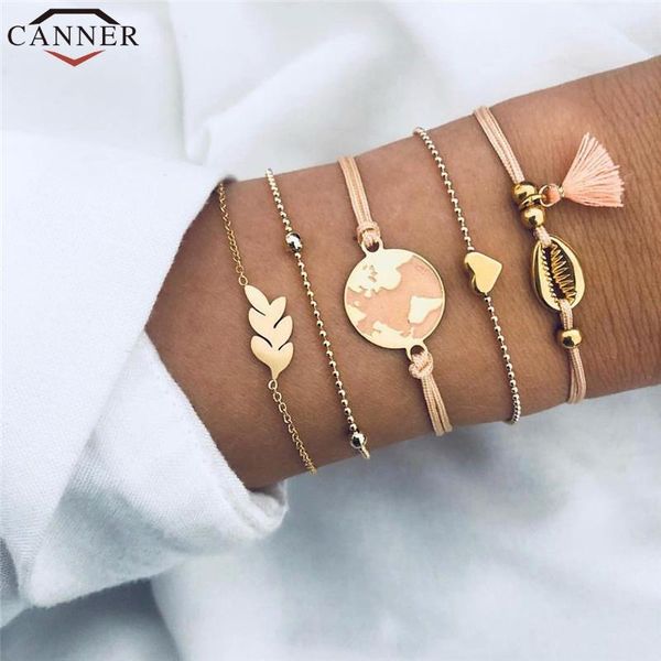 

canner bohemian beads heart shell bracelets set for women boho tassel bracelets gold charm bracelet femme armband bileklik h50, Black