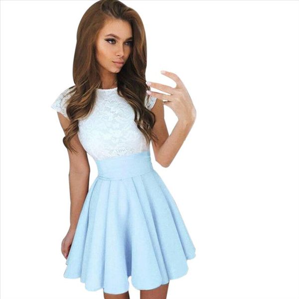 

summer fashion women dress 2021 casual lace party cocktail mini dress ladies summer short sleeve skater dresses cute new, Black;gray