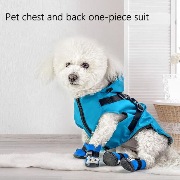 

pets reflective raincoat puppy small dogs soft breathable waterproof hooded harness jacket outfit