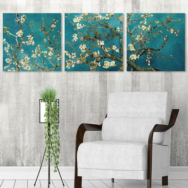 

paintings 3 panels abstract gogh oil wall painting apricot flower blooming canvas pictures artwork print unframed1