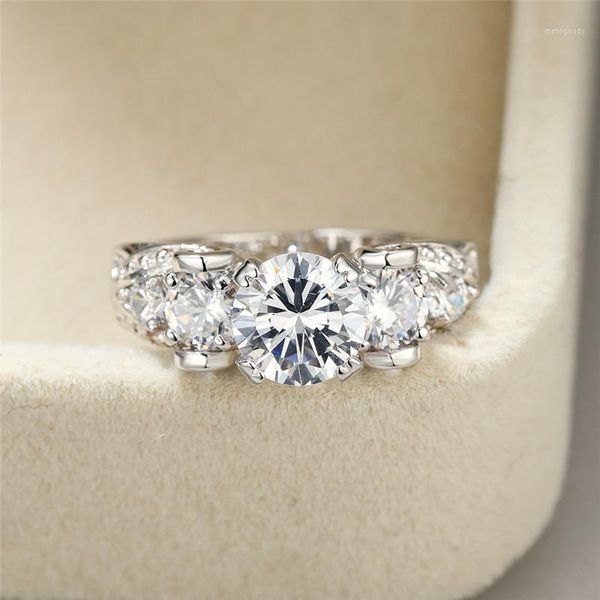 

luxury female white crystal stone ring classic silver color thin wedding rings for women vintage zircon round engagement ring1, Slivery;golden