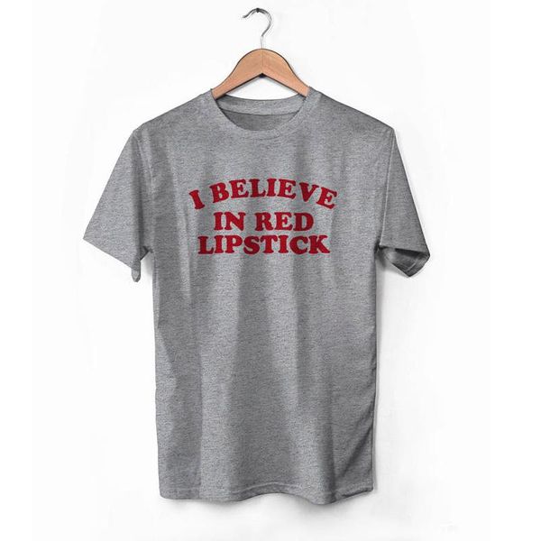 

vsenfo i believe in red lipstick t-shirt womens casual feminist t-shirt funny letter print girl power feminist tee tumblr, White