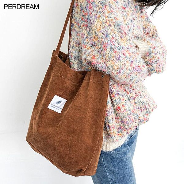 

korean version of corduroy snap button canvas handbags large capacity art and versatile shoulder bag