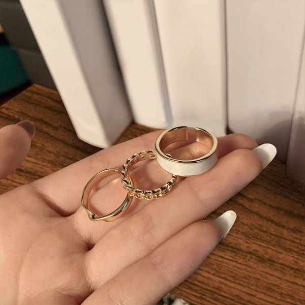 

resizable hollow rings set for women punk metal geometric round finger ring fashion jewelry female wedding bands party, Golden;silver