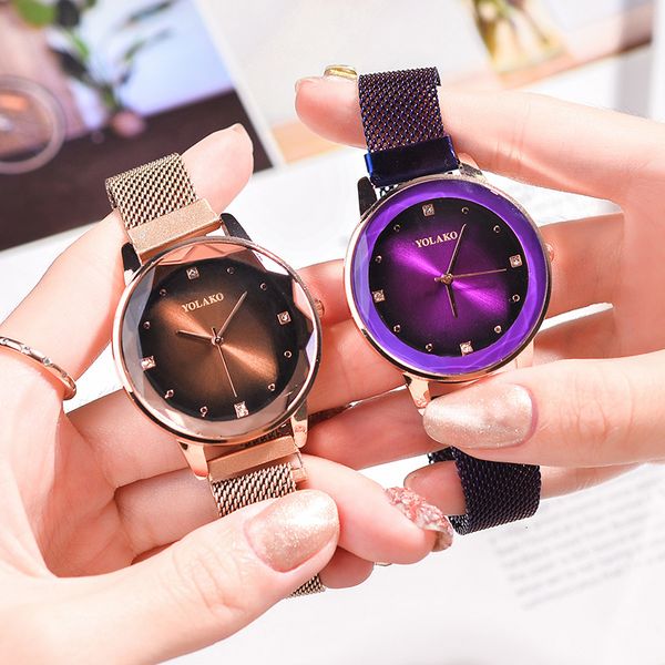 

starry sky watch women fashion luxury rhinestones quartz watch ladies milan magnet buckle waterproof watch female casual clock, Slivery;brown