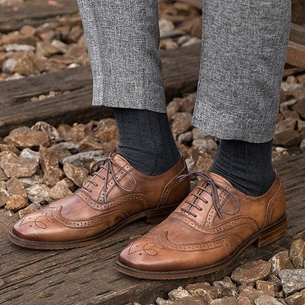 

luxury square toe laces man formal carved shoes real genuine leather party oxfords handmade men's wingtip brogues flats nhs281, Black