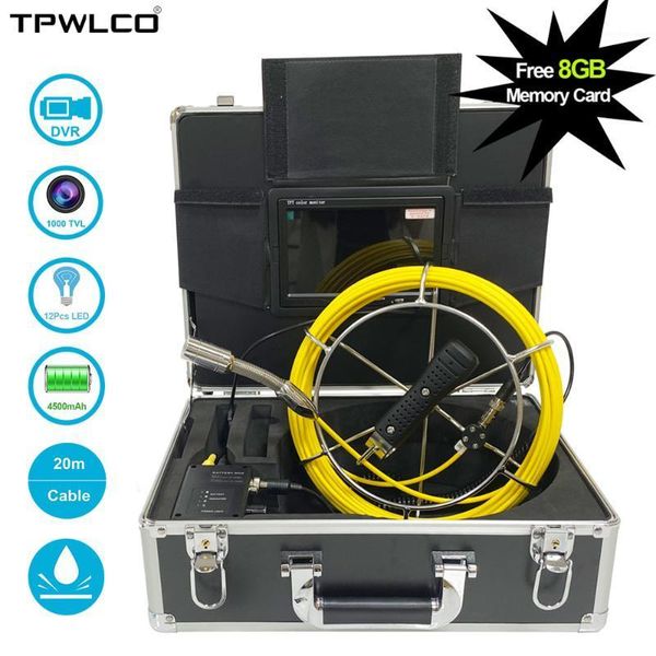 

7'' tft lcd pipe snake inspection camera 20m cable waterproof drain pipeline sewer industrial endoscope support video recording1