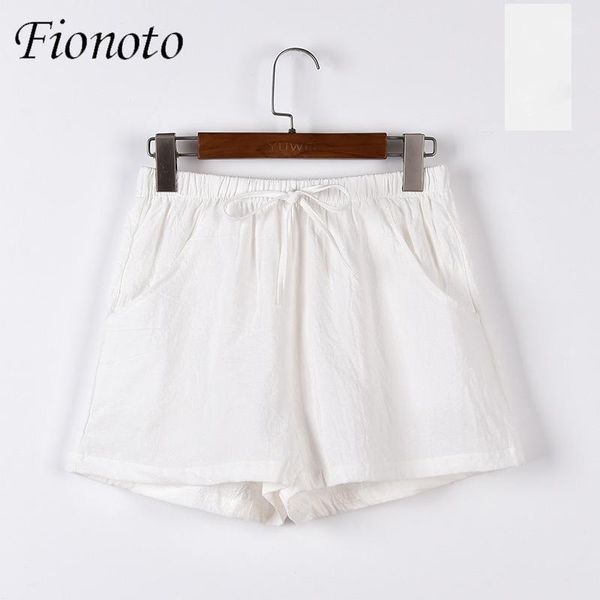 

fionoto 2020 new summer casual cotton linen shorts women plus size high waist shorts fashion short pants streetwear1, White;black