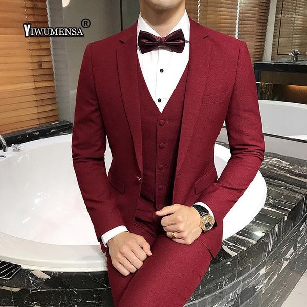 

yiwumensa autumn formal mens suits wedding groom suits for men costume homme red slim fit british decent dinner men1, White;black
