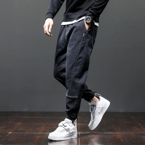 

men's jeans 2021 men fashion trend elastic pants loose trousers casual harem, Blue