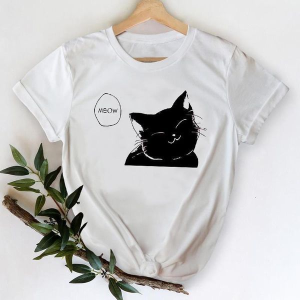 

t-shirts for women 2021 mujer camisetas cartoon cat kawaii clothes printing graphic tshirt lady print female tee t-shirt, White