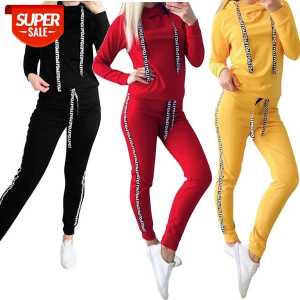 

women's sports kits women two piece outfits casual hooded long sleeve sport + long pants set running suit sportswear #e11w