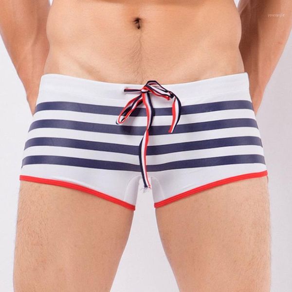 

brand 2020 mens swimwear man slim tie rope swimming trunks plus size men striped swimsuit for male beach shorts underwear1