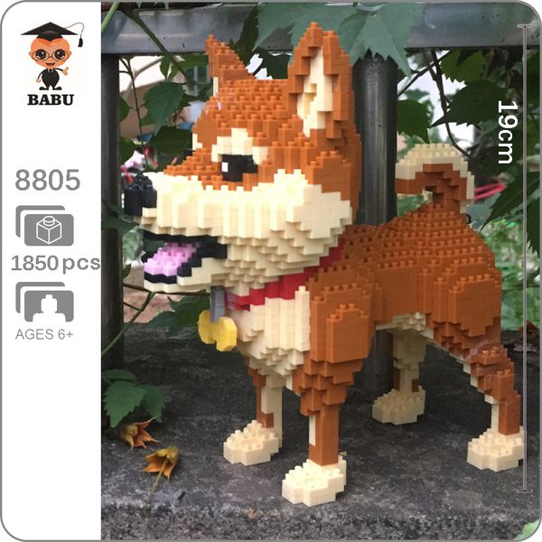 

babu 8805 shiba breed pet dog brown animal 3d model 1850pcs diy diamond mini building small blocks brick toy for children no box 1008