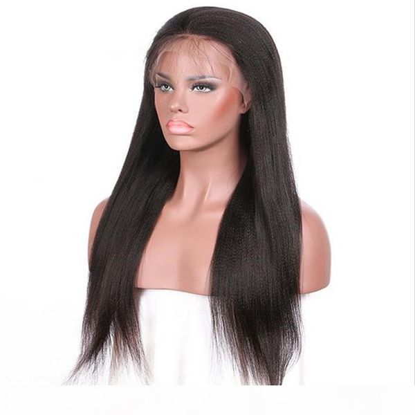 

lace front wig #1b yaki straight indian human hair baby hair swiss lace full lace wigs for black woman ing, Black;brown