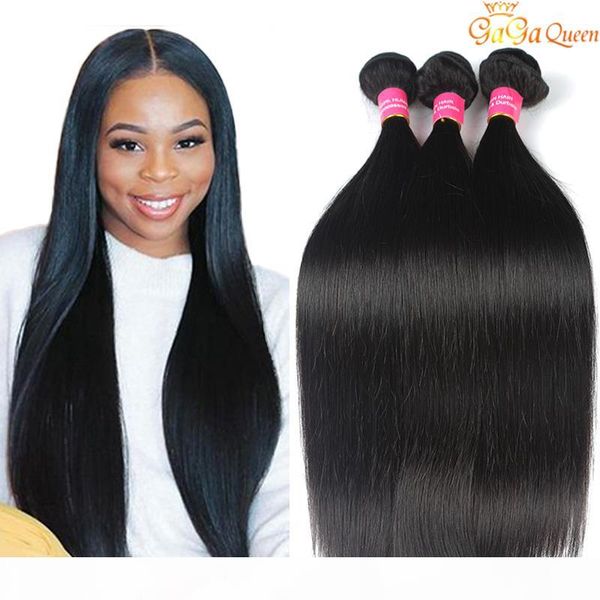 

unprocessed brazilian straight human hair 3 bundles 100% brazilian virgin hair weave bundles natural color gagaqueen hair, Black