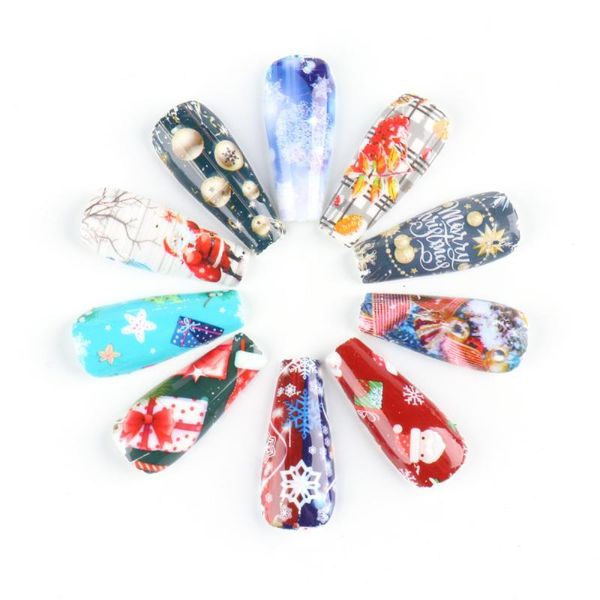 

nail glitter 10pcs christmas decorations for nails mix colorful transfer foil sticker snow flower elk gift santa adhesive paper tslm1, Silver;gold