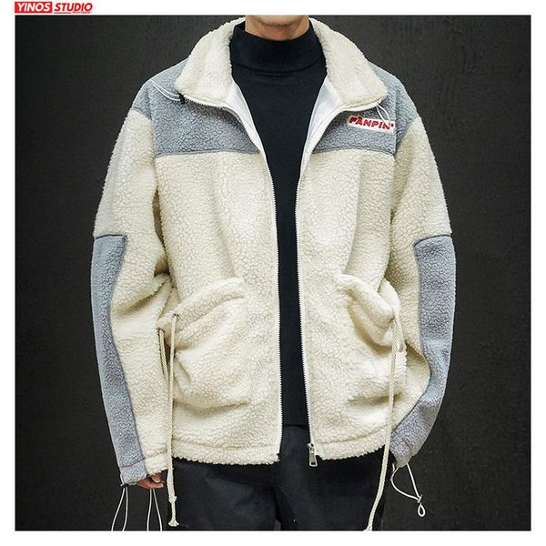 

dropshipping streetwear patchwork velvet pocket jacket men sports casual wear zipper fashion high collar winter mens coats, Black;brown