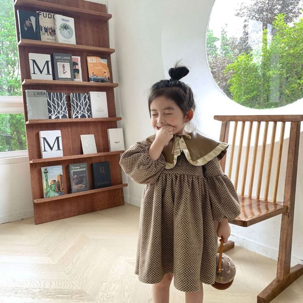 

children's girls' thickened detachable plush 2020 korean leather collar thousand bird lattice princs doll drs, Red;yellow