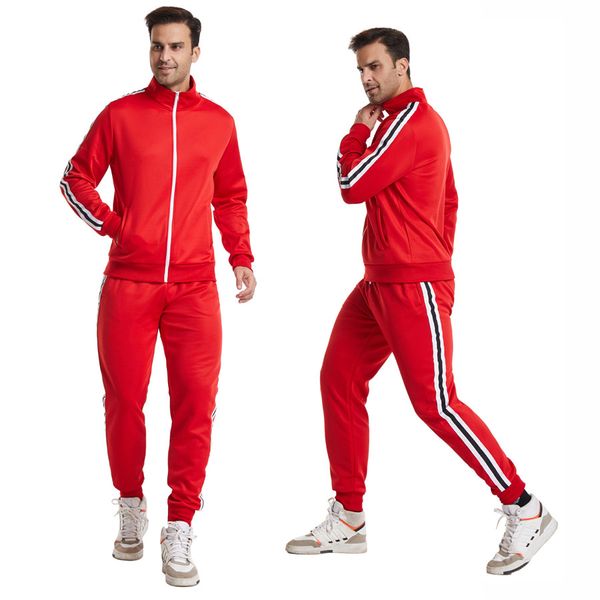 

striped men tracksuit stand collar long sleeve cardigan two piece set for men fashion 2021 homme clothing, Gray