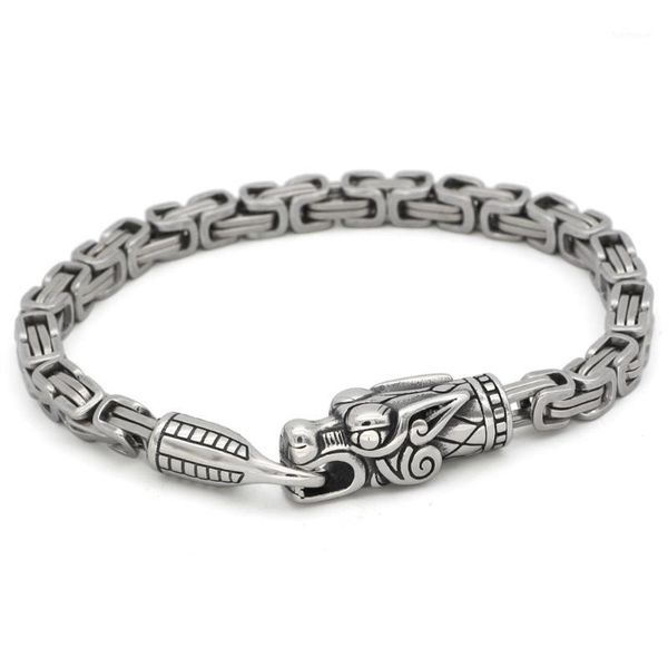 

men stainless steel nordic viking odin wolf dragon king chain amulet bracelet -23cm1, Golden;silver