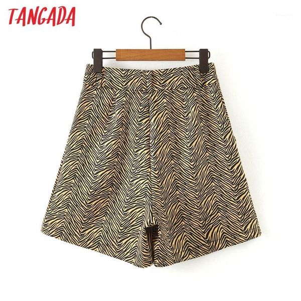 

tangada women animal print shorts side zipper pockets female retro casual shorts pantalones sl5321, White;black