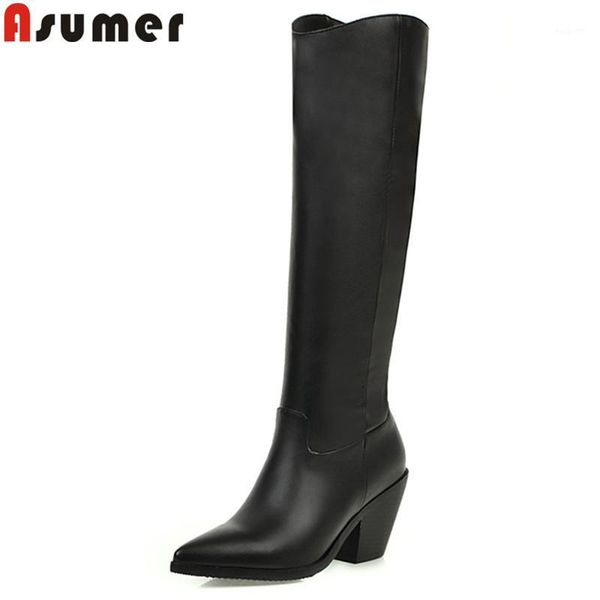 

boots asumer large size 34-46 fashion autumn winter pointed toe knee high women slip on ladies prom 2021 1, Black