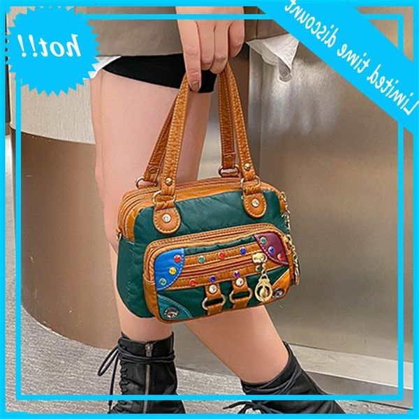 

trendy luxury handbags for women soft clothes learn diamond decoration shoulder girls multi-zip small square messenger bag