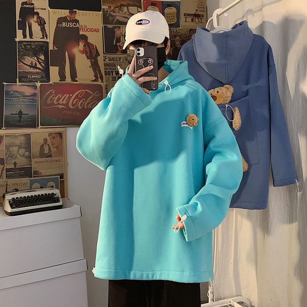 

2021 new privathinker men's casual oversize hoodies winter new woman solid color hooded sweatshirts korean streetwear clothing u1lk, Black