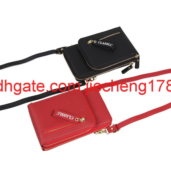 

2020 new solid color vertical women's korean fashion large capacity zipper mobile phone bag multifunctional one shoulder messenger bag, Red;black