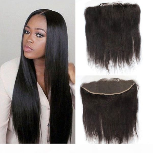 

13x4 lace frontal closure straight bleached knots with baby hair brazilian human hair frontal natural black color 8-20 inch, Black;brown