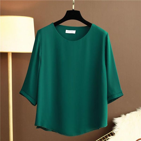 

women's blouses & shirts fashion brand women chiffon shirt 2021 summer half sleeve round neck blouse casual 8 solid color loose oversiz, White