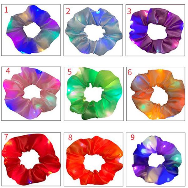 

2020 new arrival girls led luminous scrunchies hairband ponytail holder headwear elastic hair bands solid color 8593, Blue;red