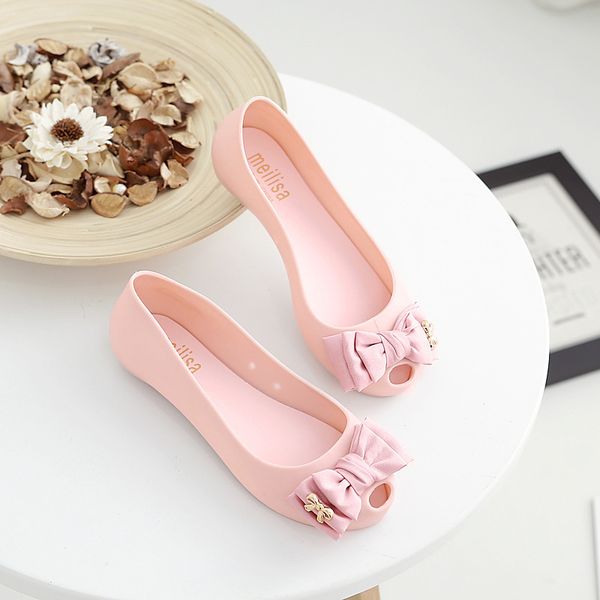 

melissa women sandals open toe summer jelly shoes woman fashion butterfly-knot flat sandals women beach shoes slip on flip flops y200702, Black