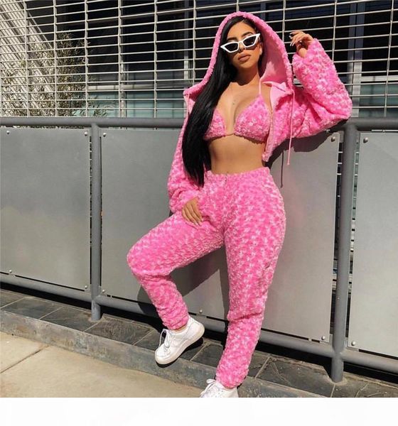 

rose velvet women designer tracksuits 2 piece pants sweet slim long sleeved hooded zipper suits fashion women tracksuit multiple choice, White