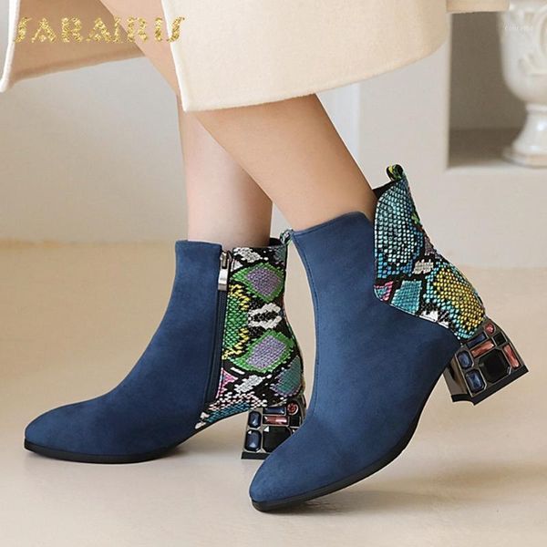 

sarairis fashion new big size 43 thick heels zip up ankle boots woman shoes crystal ins autumn winter shoes ladies boots1, Black