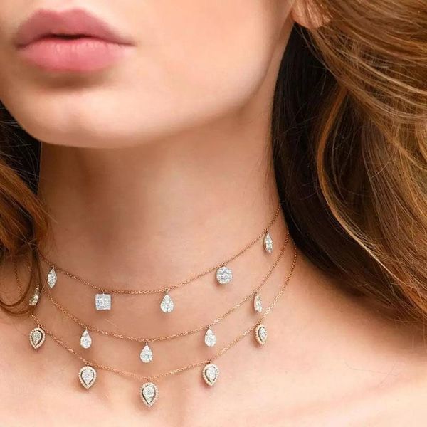 

chokers funmode classic waterdrop shape cubic zircon pave choker pendant necklace for women party accessories wholesale fn205, Golden;silver