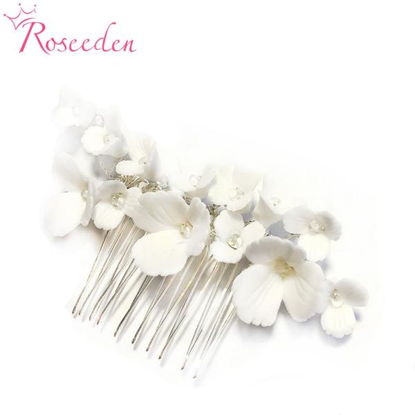 

handmade bridal headpiece jewelry ceramic flower hair comb clips set hair pin wedding bridal accessories re4045, Golden;silver