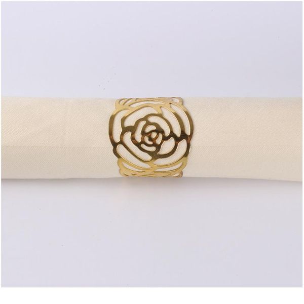 

50pcs/lot rose hollow carving metal napkin ring for chairs buckles for wedding event party banquet napkin rings de qyllcr