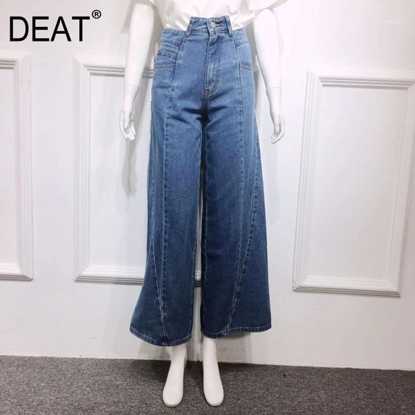 

deat] 2019 autumn fashion trend new pattern women's jeans stitching loose retro solid color irregular flared denim washed ai8551, Blue