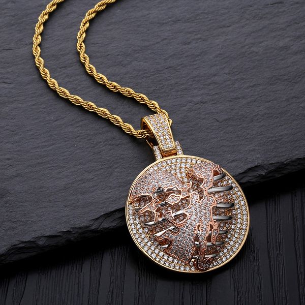 

mens 18k gold iced out cz cublic zirconia personalized tore heart crack lung round pendant necklace twist chain hip hop jewelry wholesale, Silver