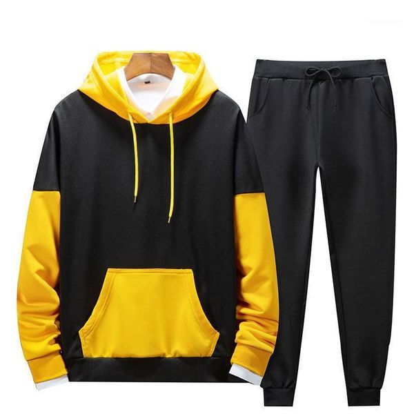 

2020 men patchwork tracksuit mens hooded hoodies+pants male pullover sportwear sweatshirt suit casual men clothes 5xl1, Gray